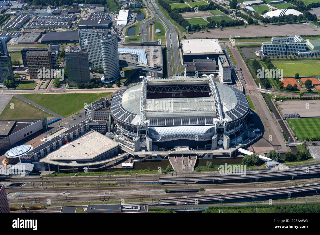 Amsterdam Southeast from the air with the Johan Cruijff Stadium - Arena Stock Photo