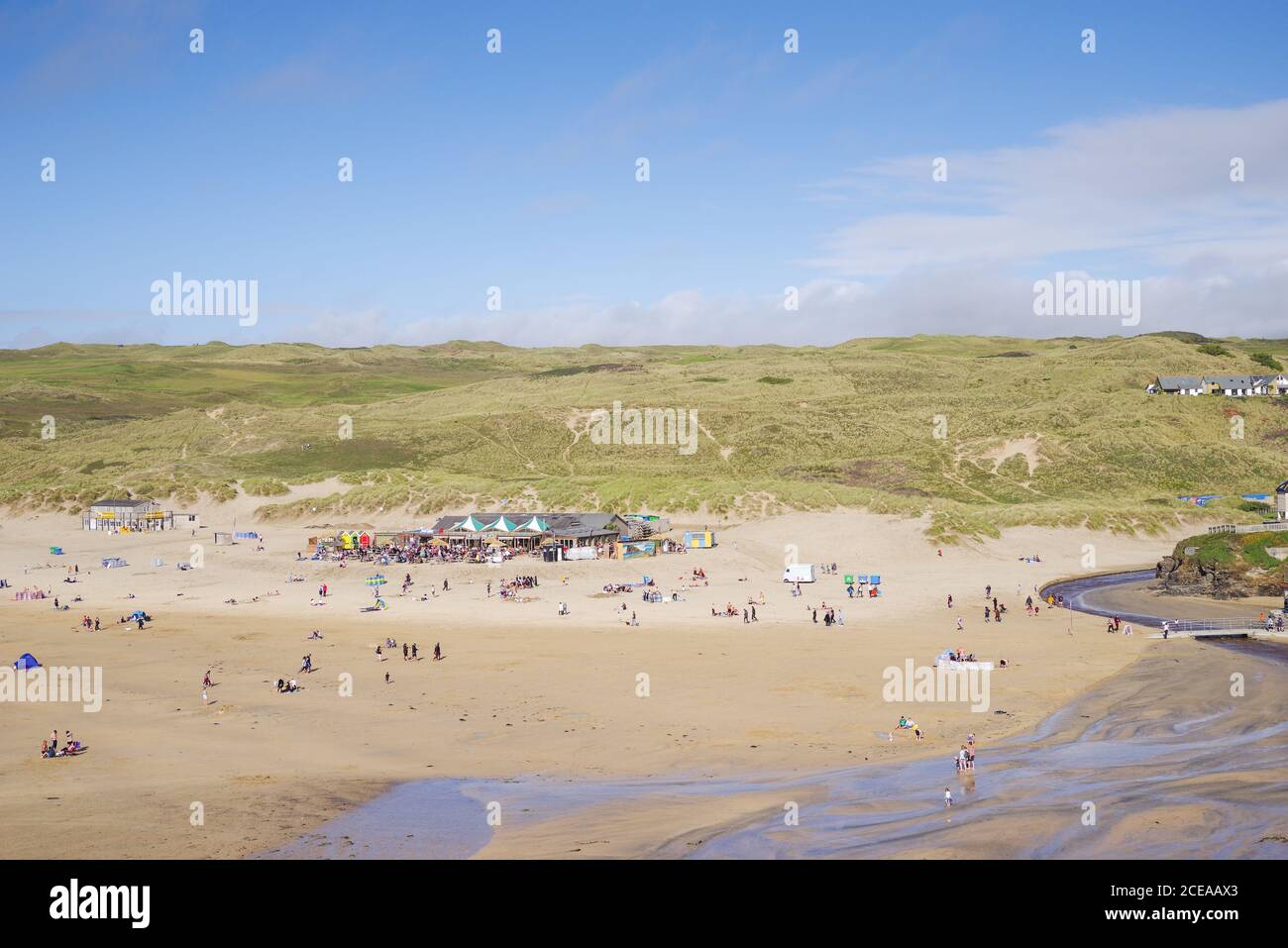 Picturesque Perrantporth beach during the summer season - Cornwall, UK Stock Photo