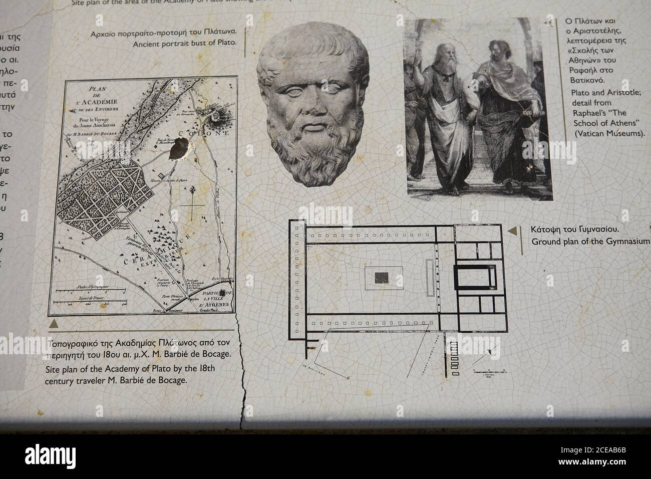 Plato’s Academy Archaeological Park Sign Stock Photo