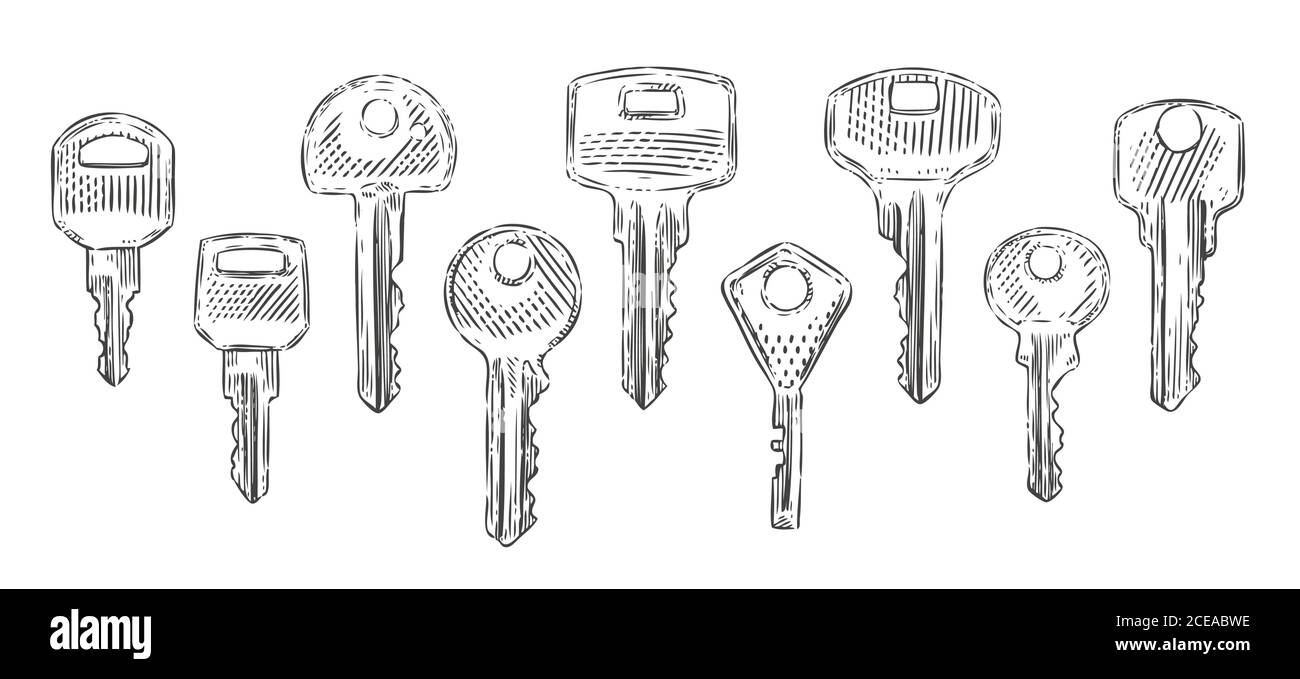 Set of keys sketch. Hand-drawn vector illustration Stock Vector