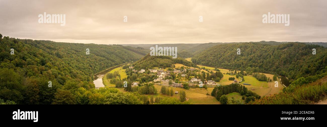 Panorama View Frahan Valley And Semois River From Viewpoint Rochehaut panorama-view-frahan-valley-and-semois-river-from-viewpoint-rochehaut
