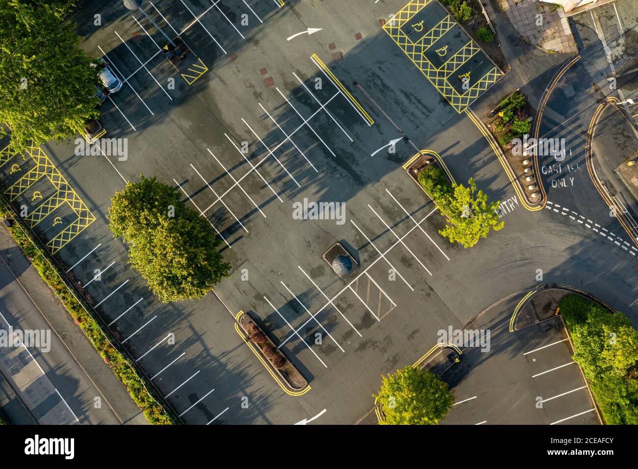 Top down view over empty car park in United Kingdom Stock Photo