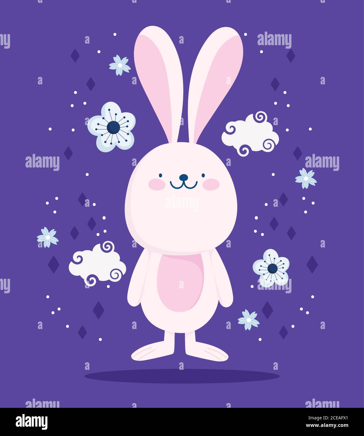 cute pink rabbit clouds dflowers cartoon decoration vector design and ...