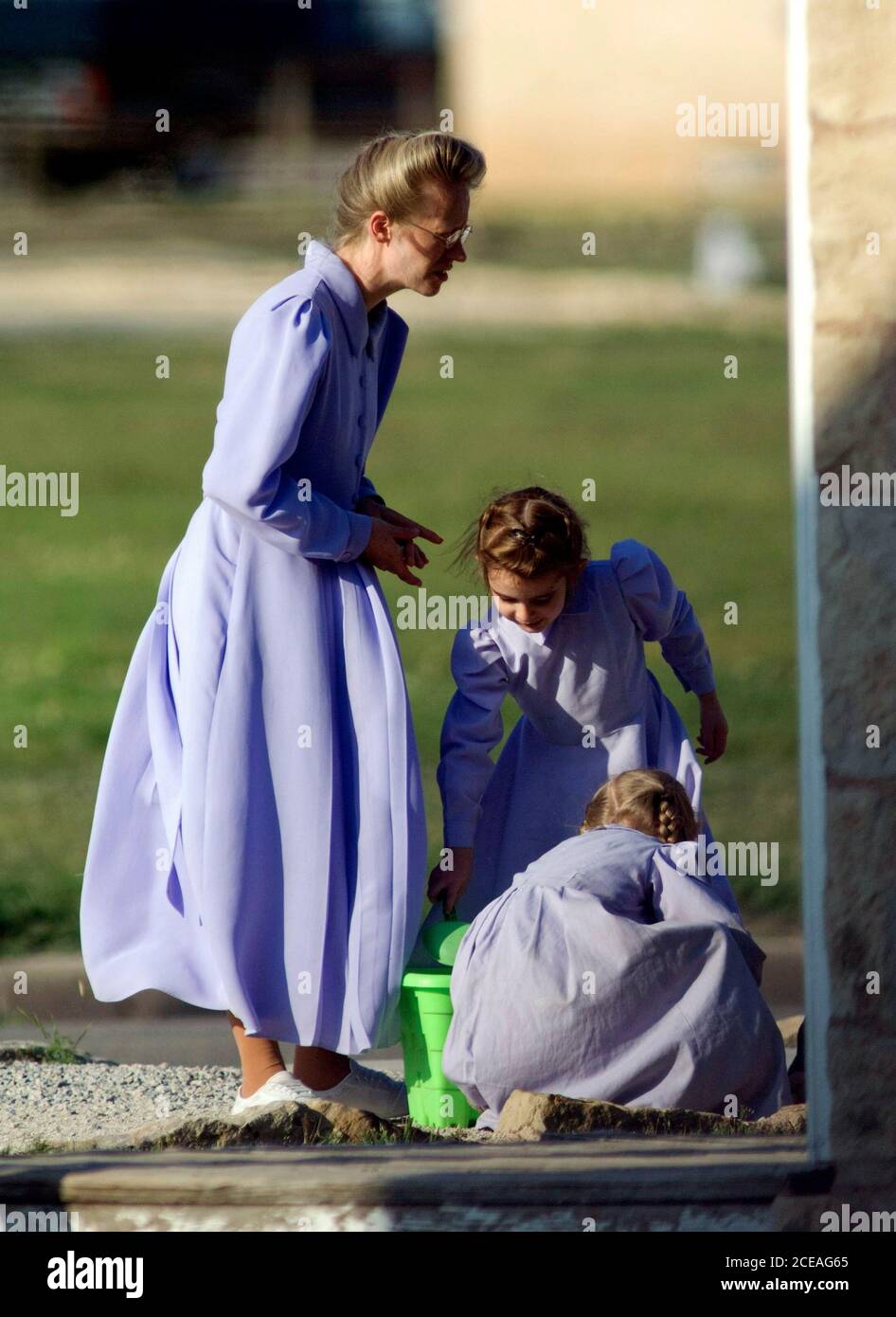 San Angelo, Texas, April 9, 2008 Mother and children from the Yearning for Zion FDLS polygamous sect outside at Fort Concho Historic Site pic