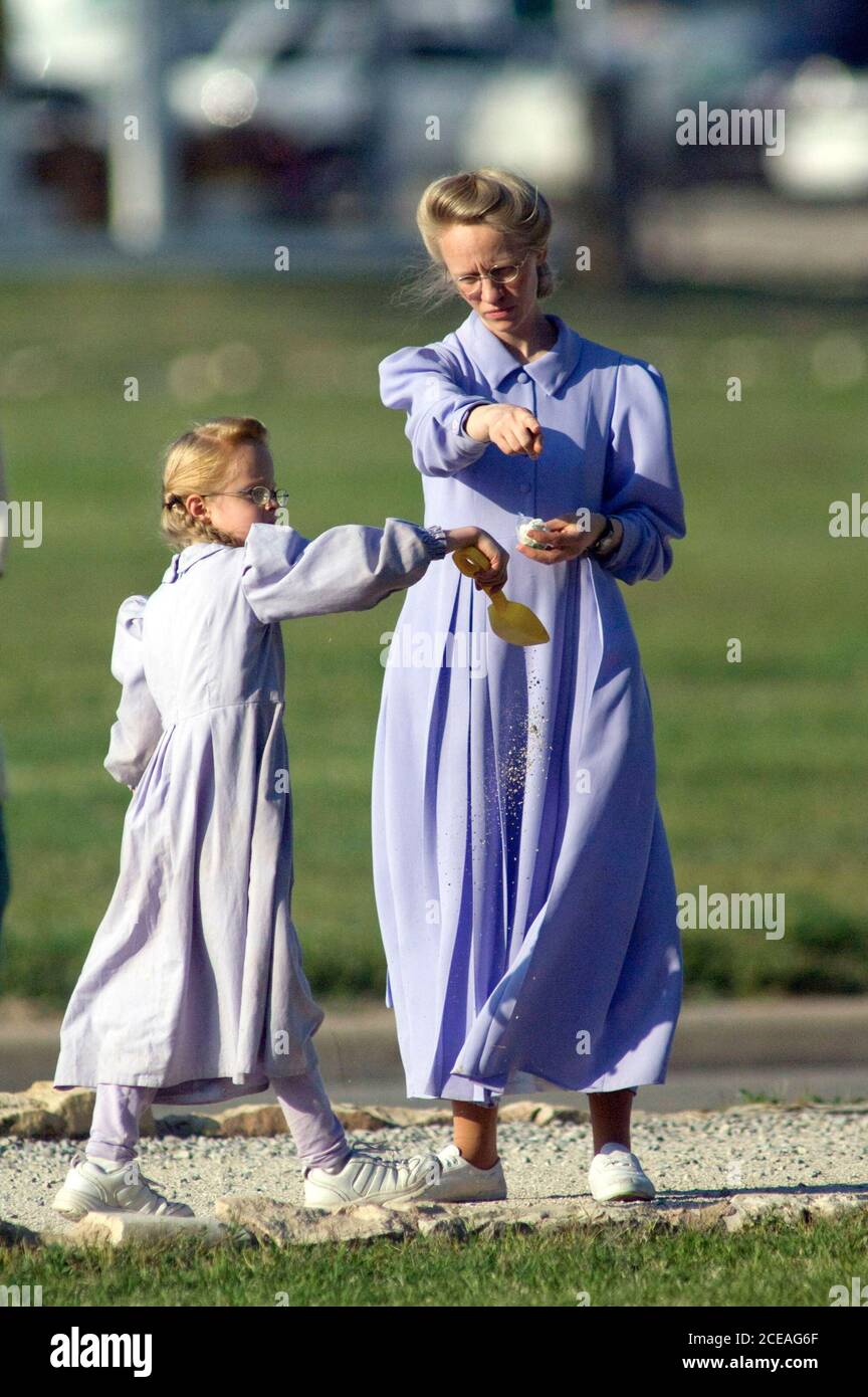San Angelo, Texas, April 9, 2008 Mother and children from the Yearning for Zion FDLS polygamous sect outside at Fort Concho Historic Site picture