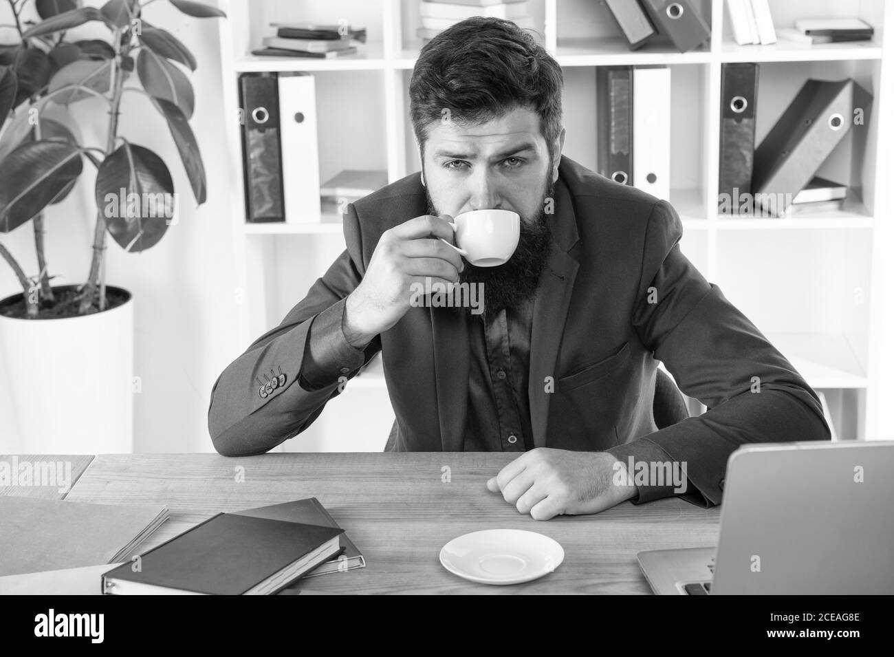 My energy. Office life routines. Respectable ceo. First coffee. Man