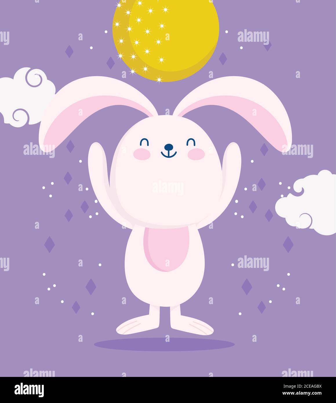 happy mid autumn festival, full moon cute rabbit and clouds cartoon ...