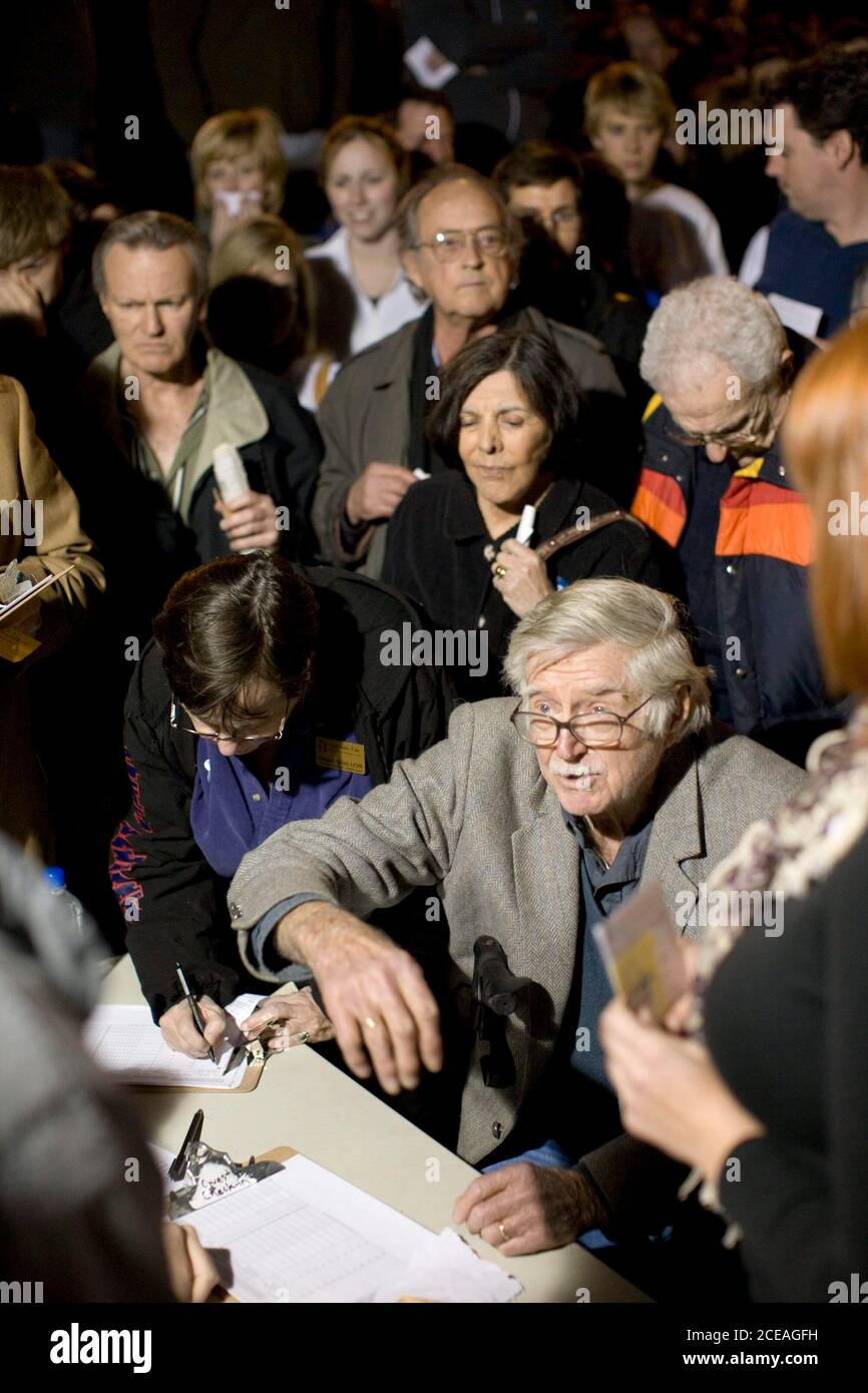 Austin, TX March 4, 2008: About 600 caucus-goers wait in line about 9:00PM Tuesday night waiting for balloting to finish at Precinct 277 and 266 near the University of Texas at Austin during the hotly-contested Democratic Texas primary. ©Bob Daemmrich Stock Photo