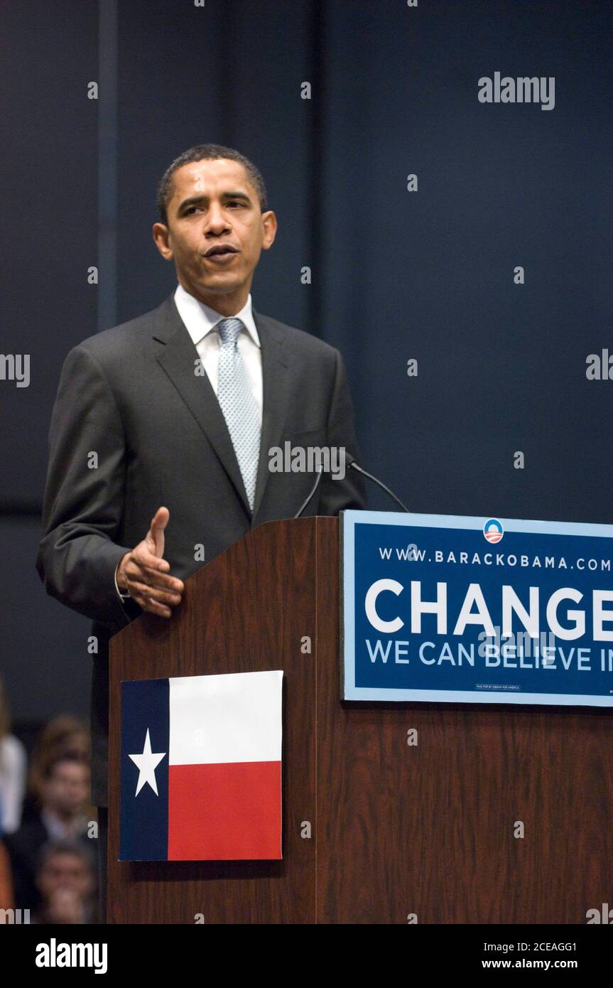 Austin, TX February 28, 2008: Democratic presidential candidate Barack Obama speaks at an Austin 'town-hall' style event on his economic proposals at the Austin Convention Center.  The presidential candidates are descending on Texas in advance of the state's primary next Tuesday.   ©Bob Daemmrich Stock Photo