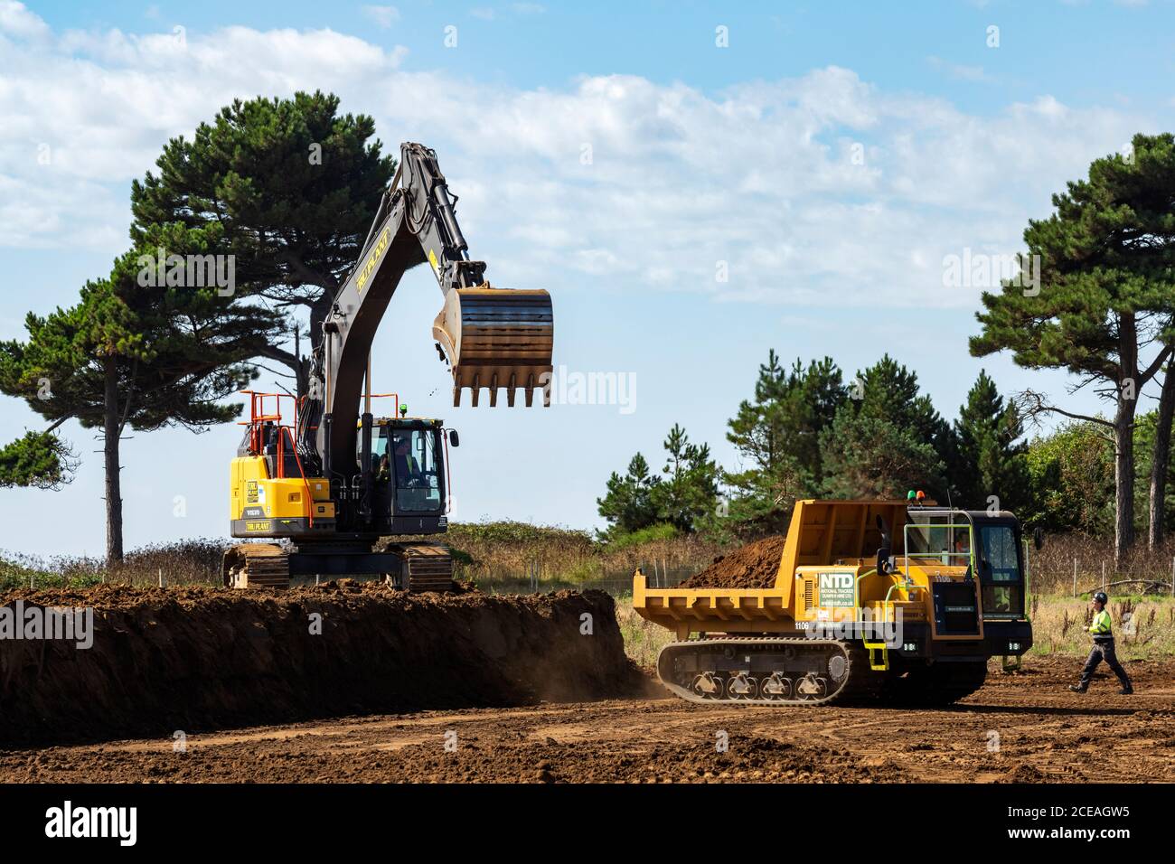 Work on underground electricity cables for Scottish Power Renewables, Bawdsey, Suffolk, UK. Stock Photo