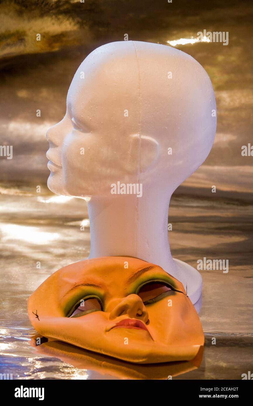 White mannequin head and masks Stock Photo Alamy
