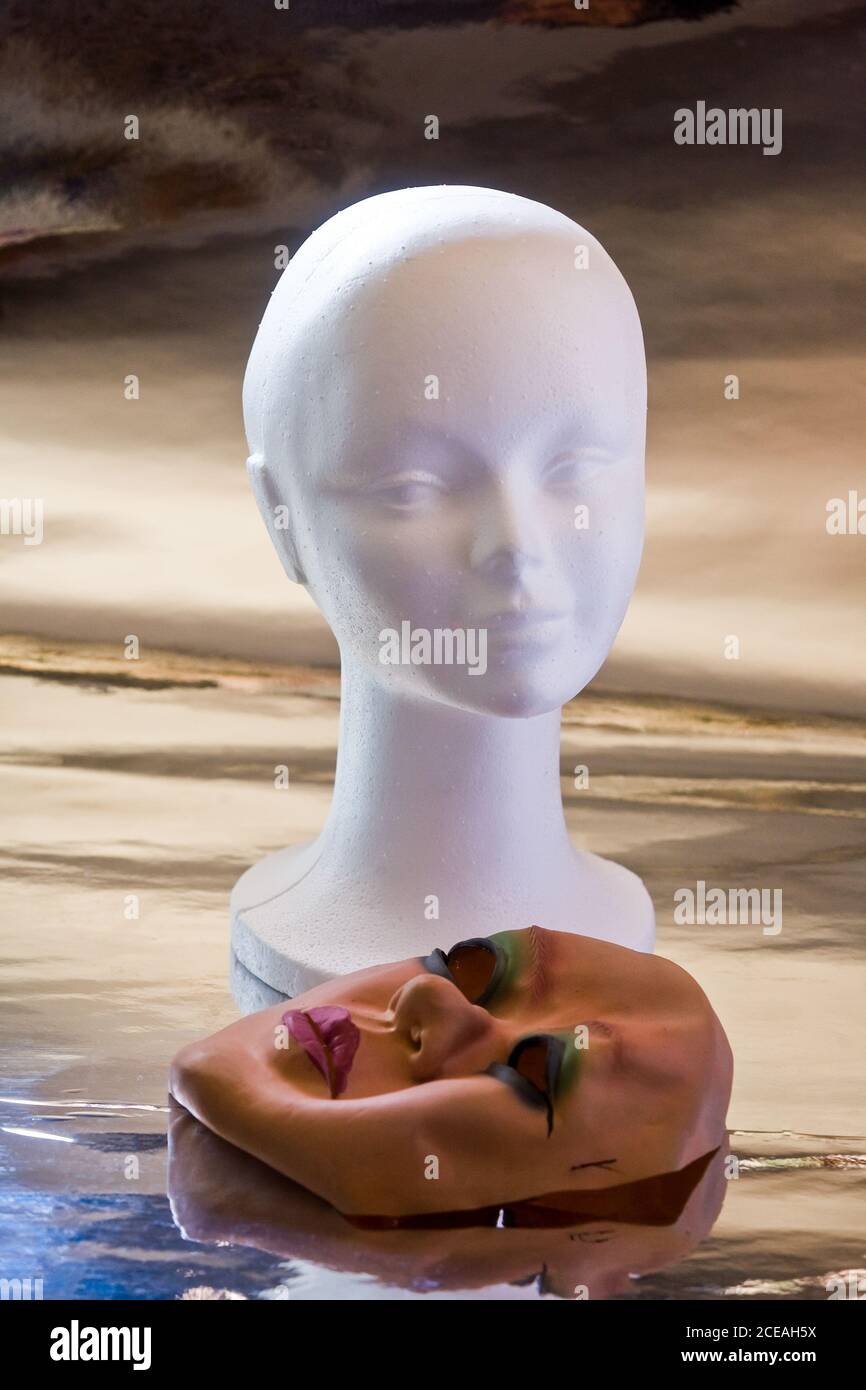 White mannequin head and masks Stock Photo Alamy