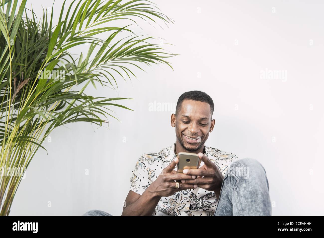 black man with smartphone Stock Photo