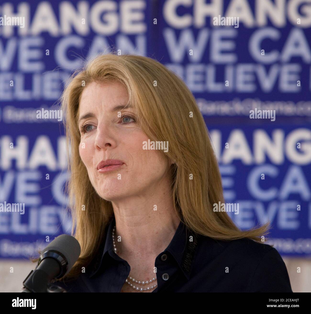 Austin, Texas February 25, 2008: Caroline Kennedy speaks at a downtown Austin restaurant Monday as she outlined her reasons for supporting Democratic presidential hopeful Barack Obama. ©Bob Daemmrich Stock Photo