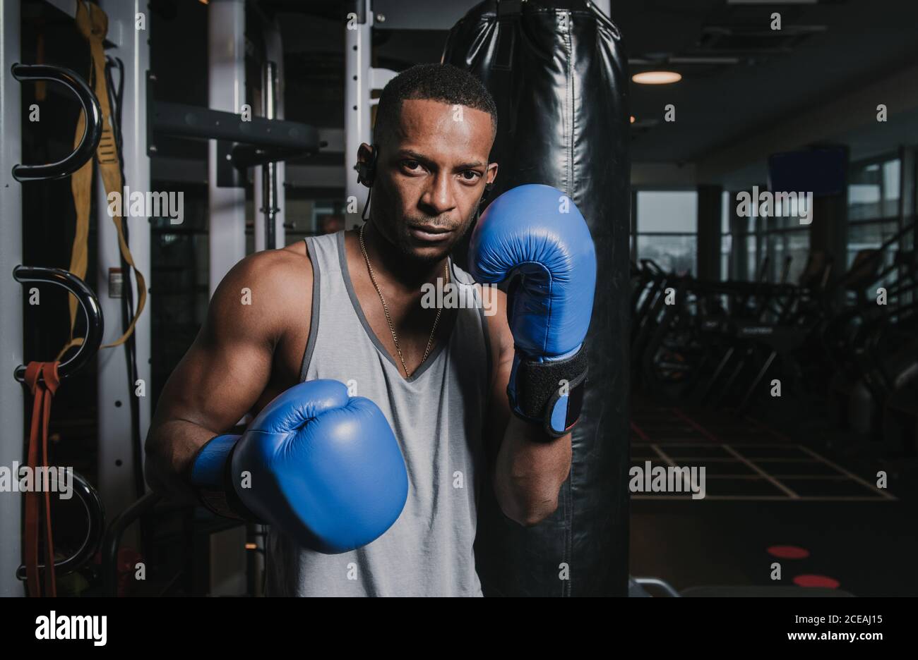 African American boxer training in gym Stock Photo Alamy