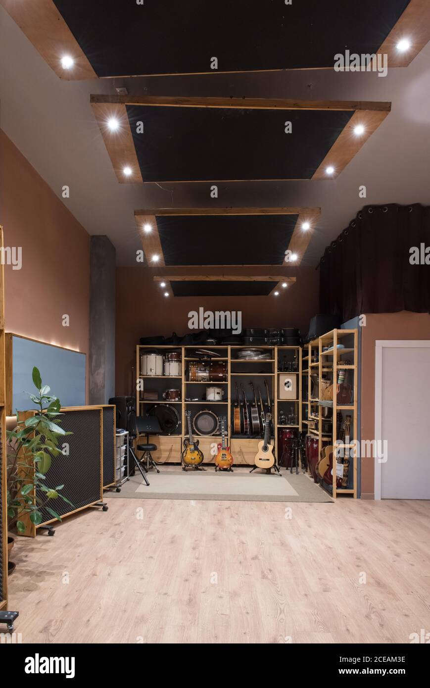 Shelves with musical instruments Stock Photo Alamy