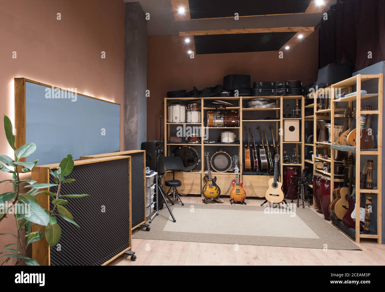 Shelves with musical instruments Stock Photo Alamy