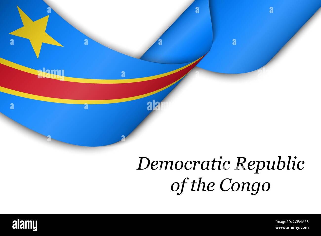 Waving ribbon or banner with flag of Democratic Republic Congo. Stock Vector