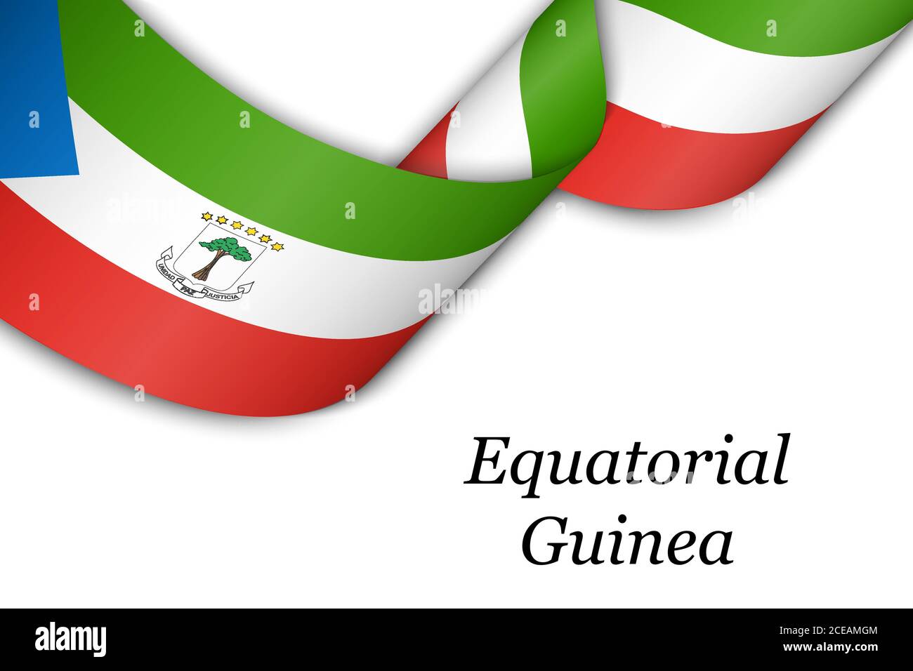 Waving ribbon or banner with flag of Equatorial Guinea. Stock Vector