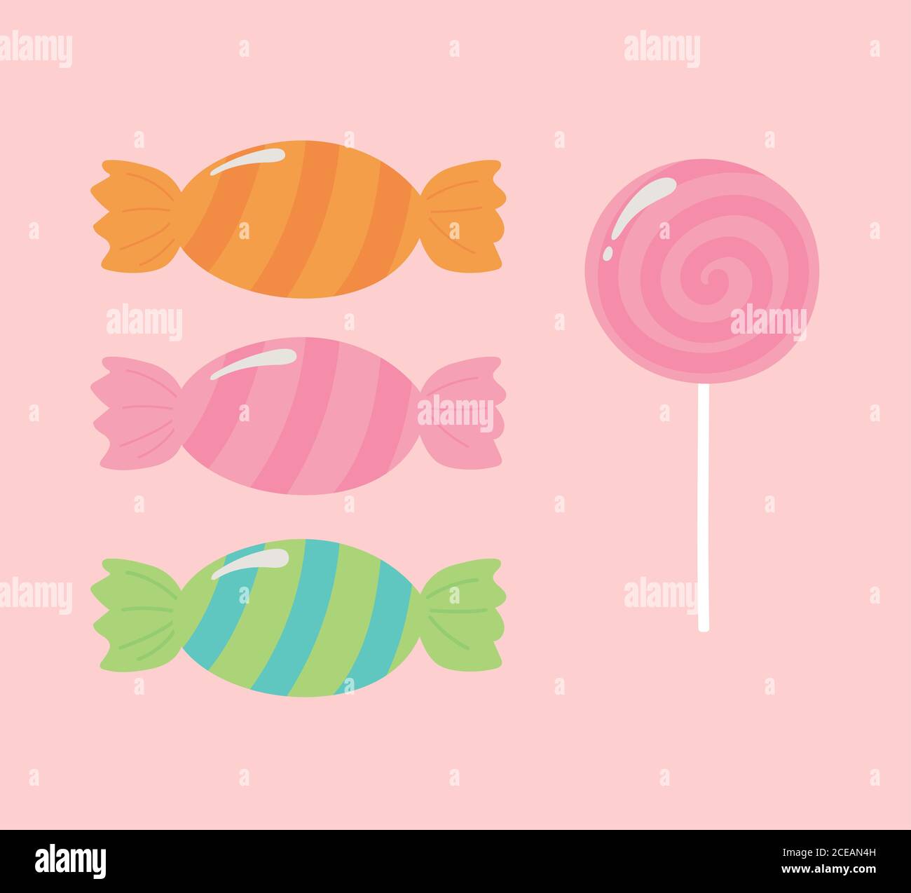 sweet candies confectionery dessert icons pink background vector ...
