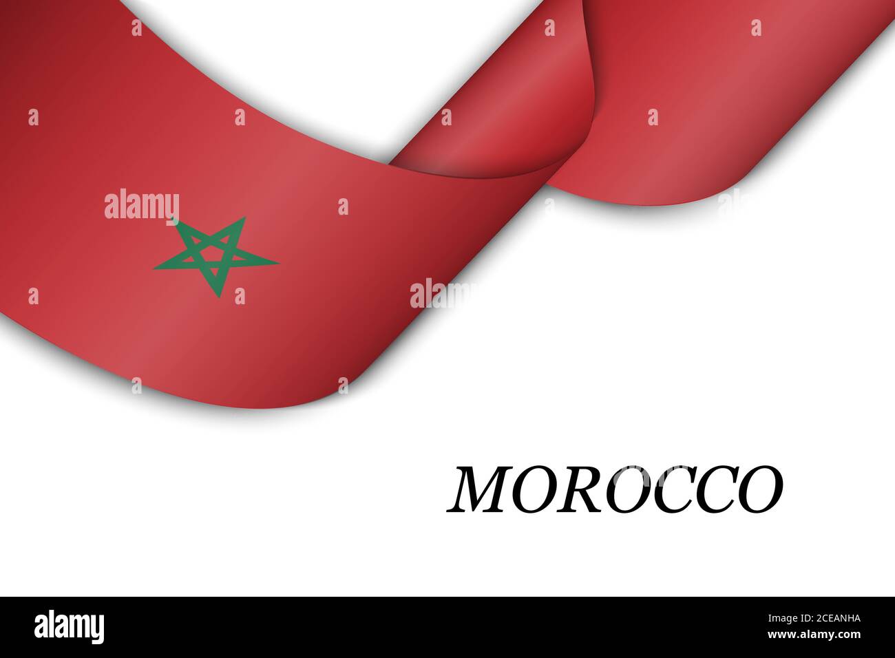 Waving ribbon or banner with flag of Morocco. Stock Vector