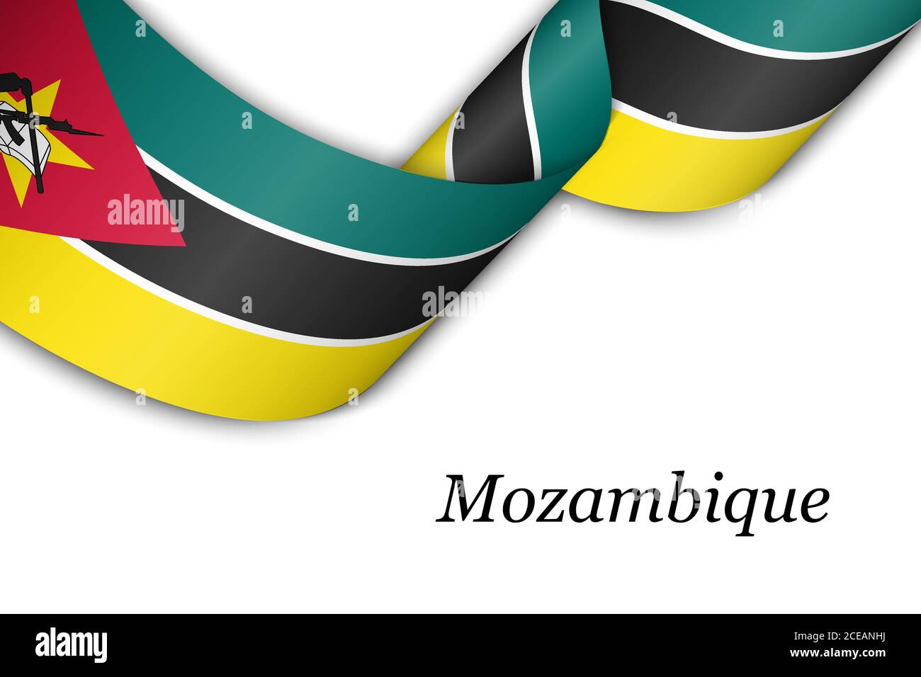 Waving ribbon or banner with flag of Mozambique. Stock Vector