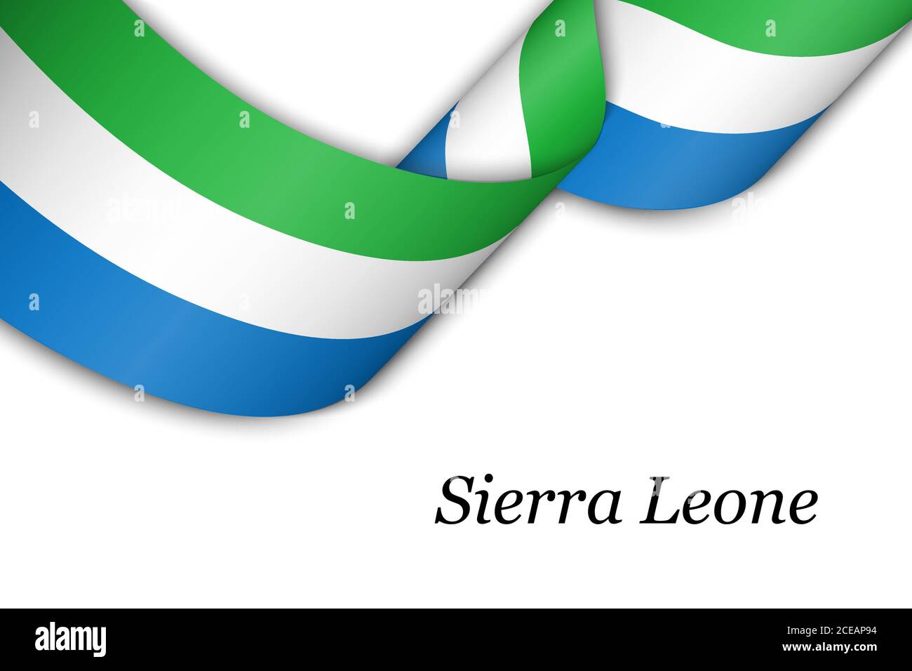 Waving ribbon or banner with flag of Sierra Leone. Stock Vector