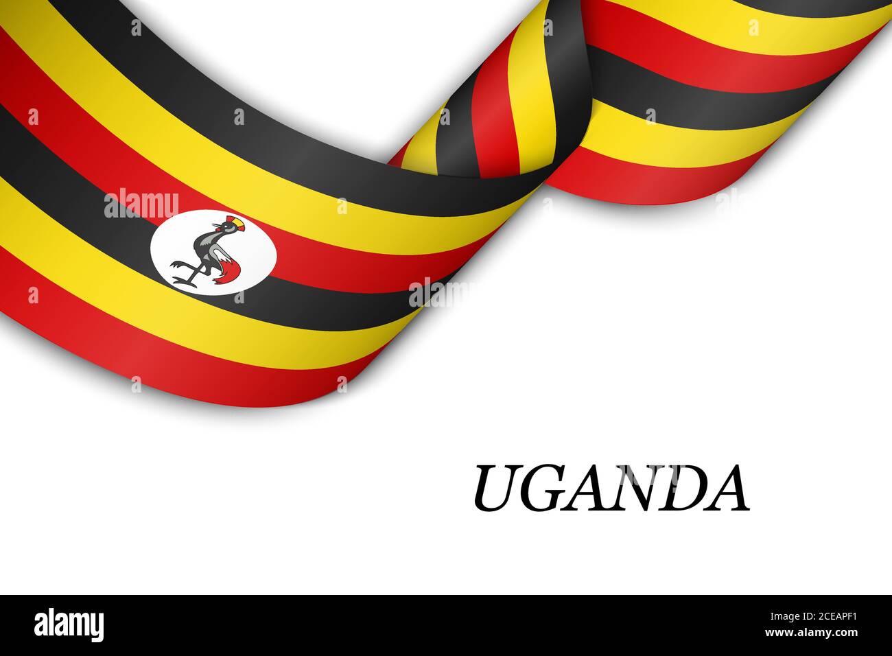 Waving ribbon or banner with flag of Uganda. Stock Vector