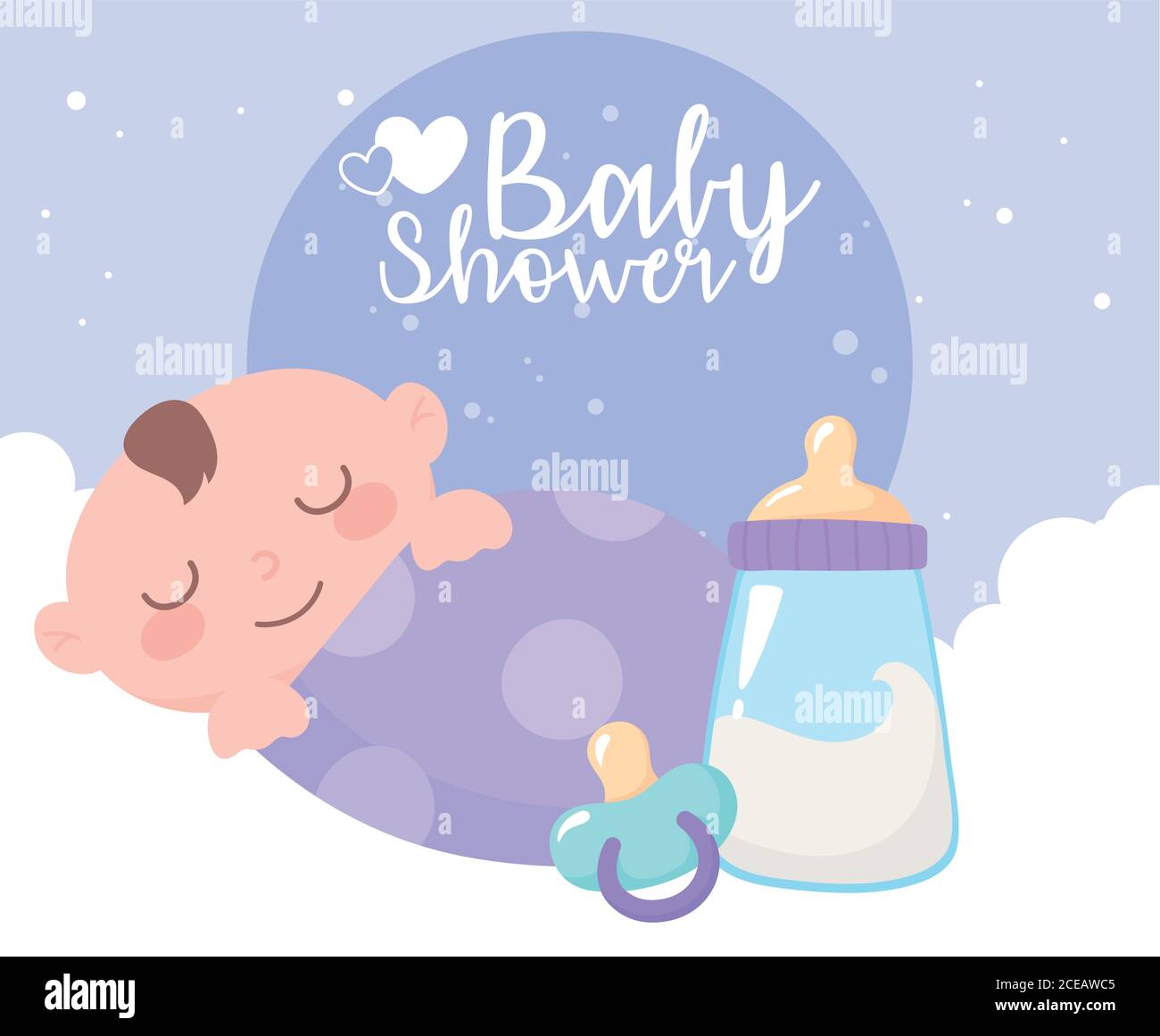 baby shower, little boy in blanket with bottle milk and pacifier