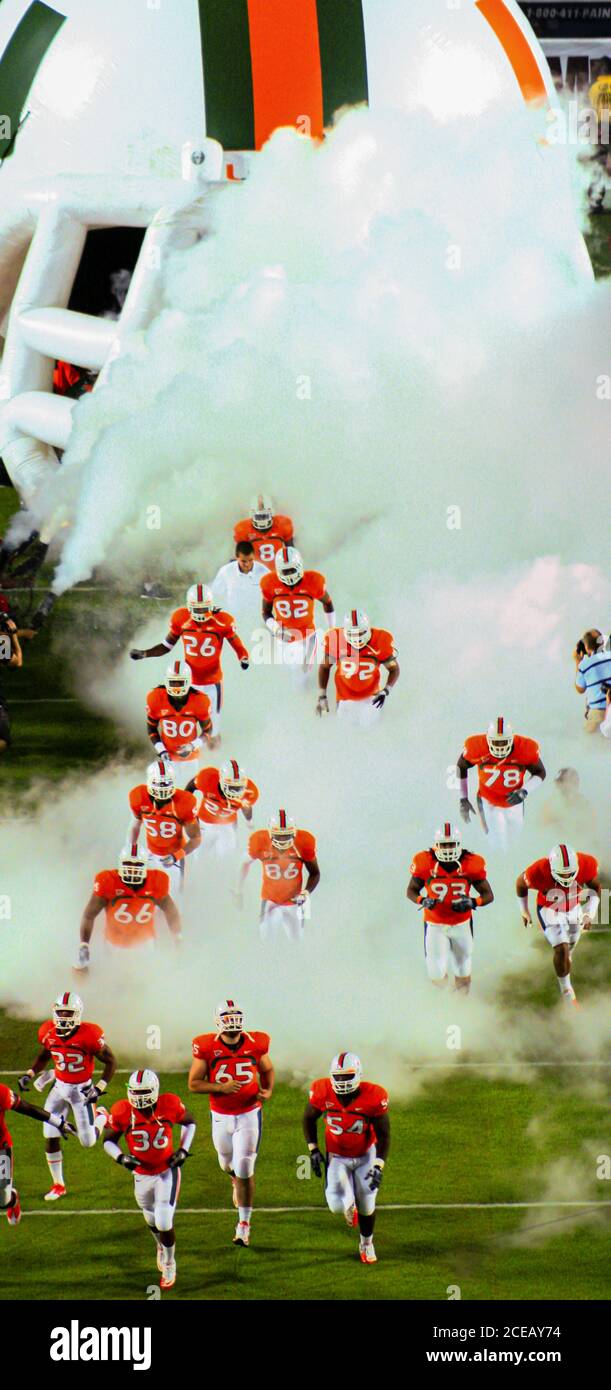 The college rivalry of the Hurricanes vs the Seminoles Stock Photo