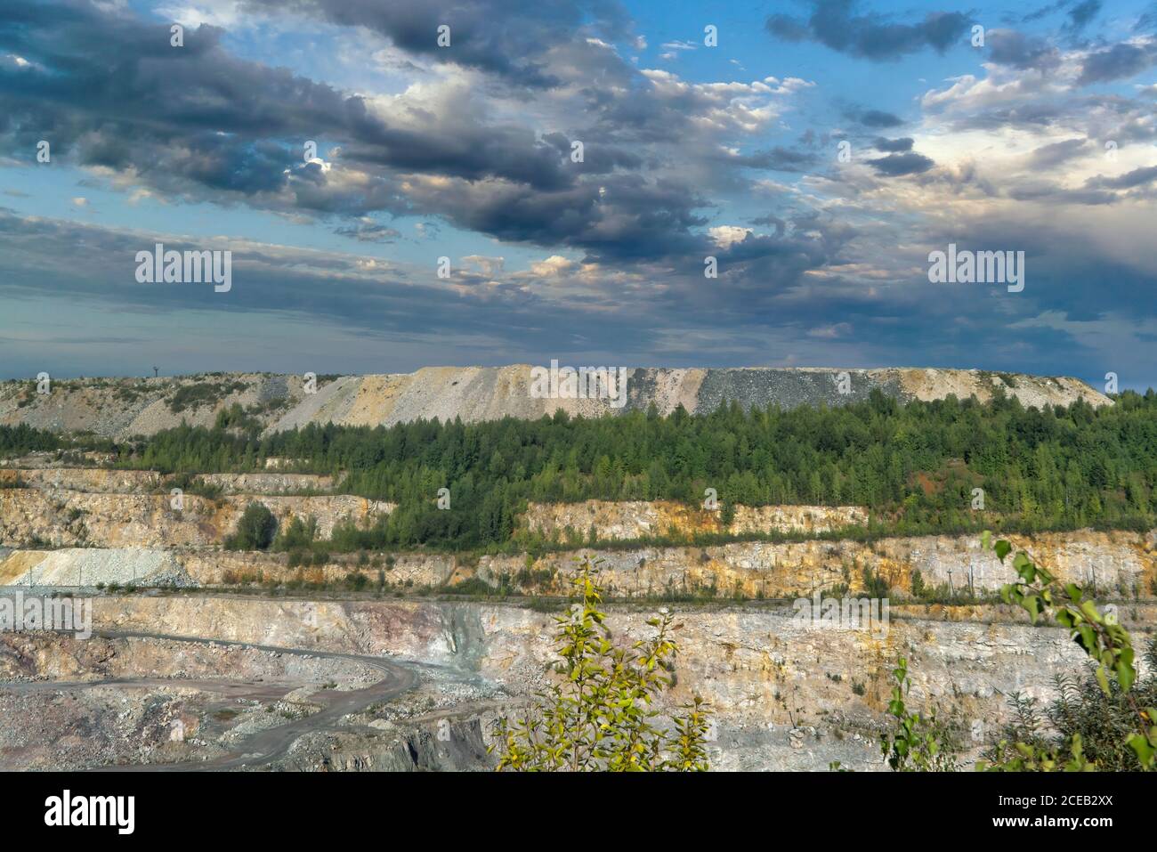 Great old quarry for dolomite mining top view. Stock Photo