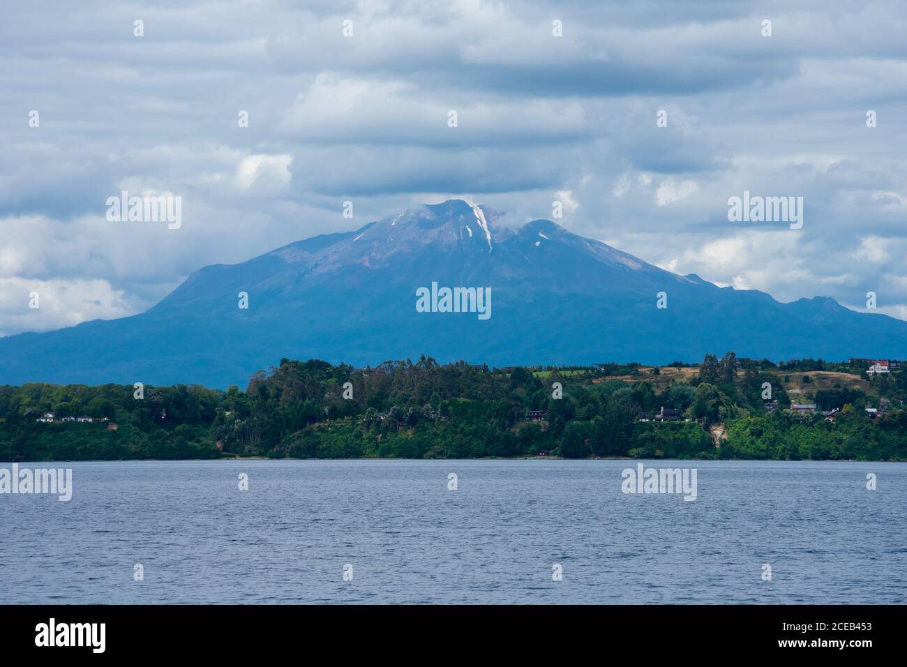 View of Calbuco Volcano and Llanquihue Lake. Puerto Varas, Chile Stock Photo