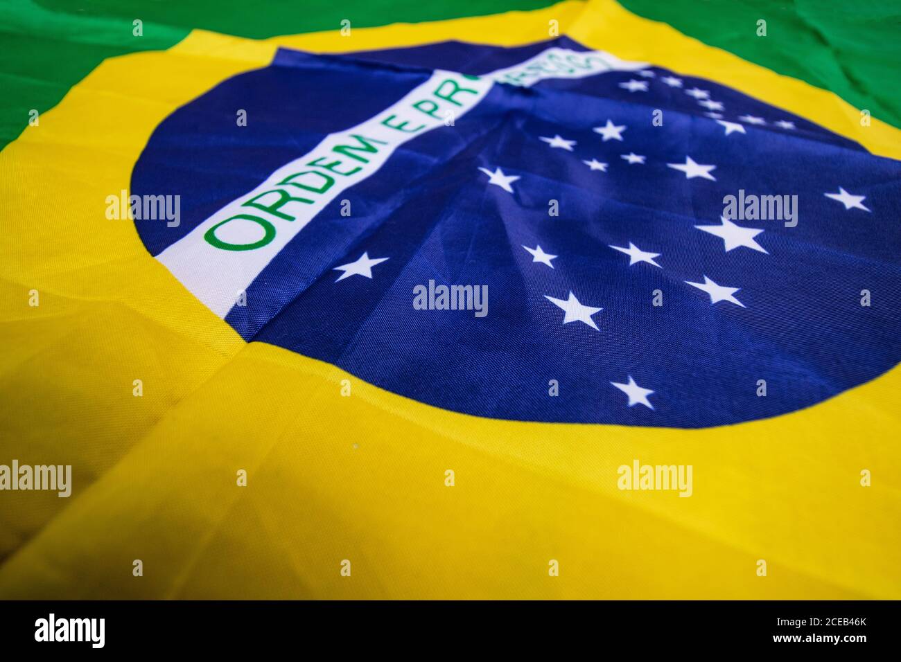 Brazilian flag kneaded - Dramatic concept image image. Stock Photo