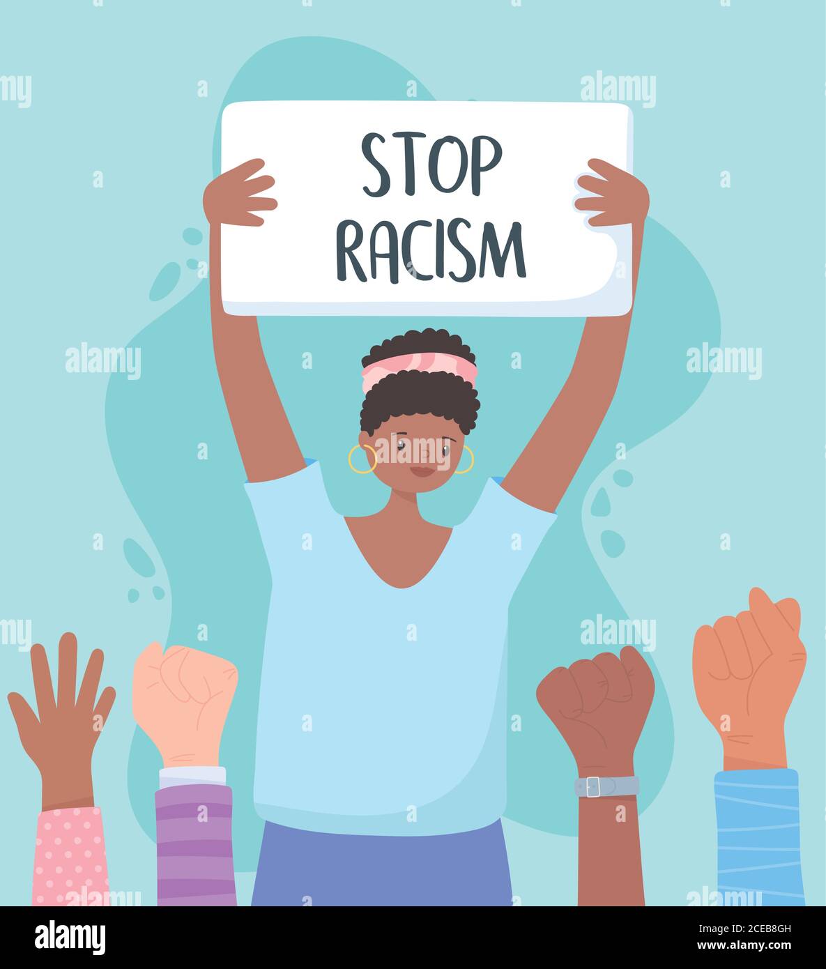 black lives matter banner for protest, afro woman with placard message ...