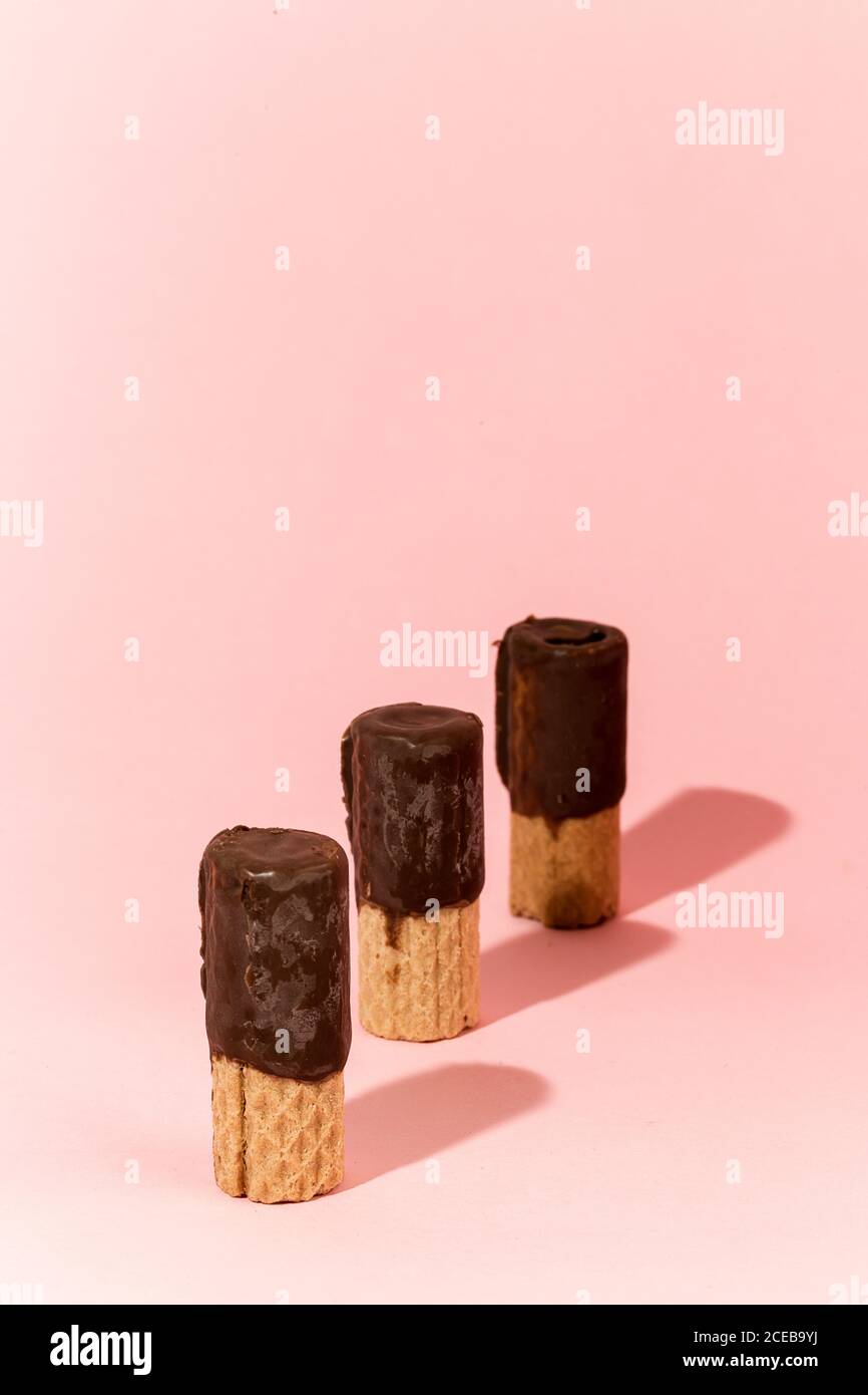 Crunchy waffle with chocolate Stock Photo