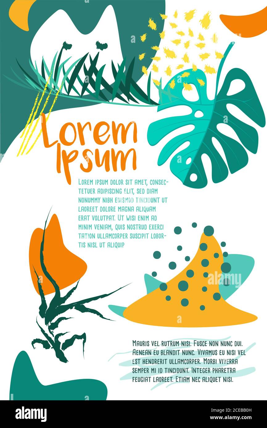 Abstract Text Layout vector abstract text template decorated with simple shapes and tropical ...