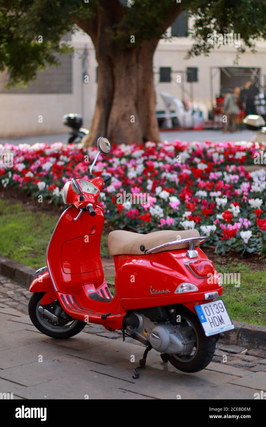 Tenerife, Canary islands, Spain; March 5th 2018: Piaggio Vespa is a timeless icon that has traversed the history of Italy. A myth that has lasted half Stock Photo