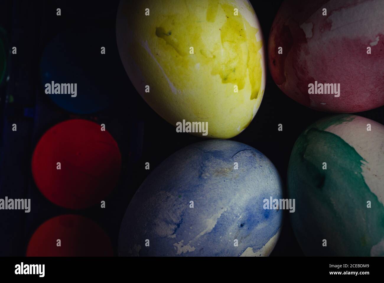 Set of poorly colored eggs Stock Photo
