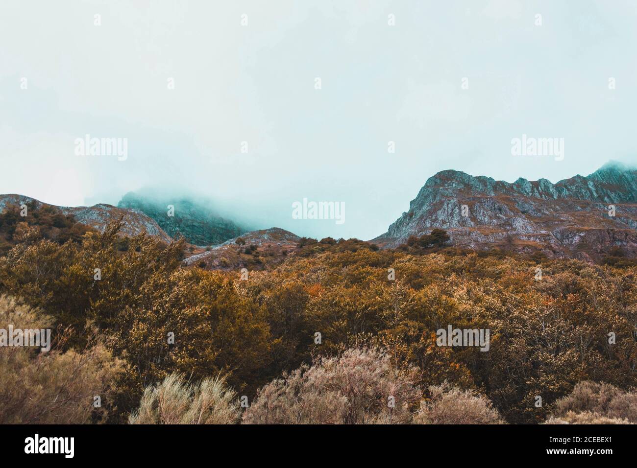 Picturesque view of a mountain on cloudy weather in Isoba, Castile and
