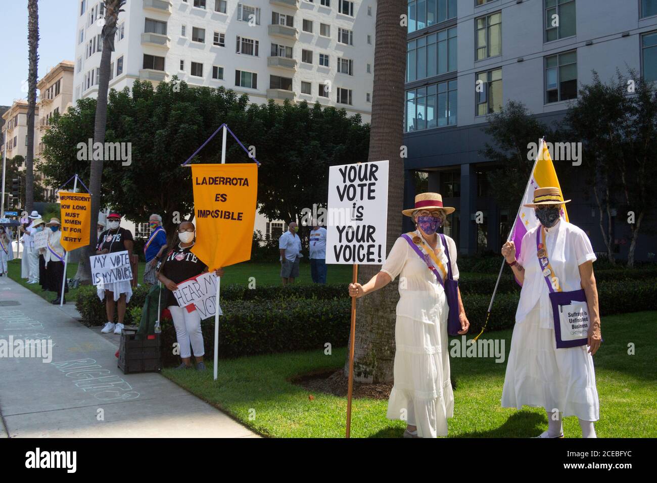 Long Beach, CA, USA - Long Beach Suffrage 100 Silent Sentinels Centennial Celebration on Women's Equality Day, August 26, 2020, celebrating the 100th Stock Photo