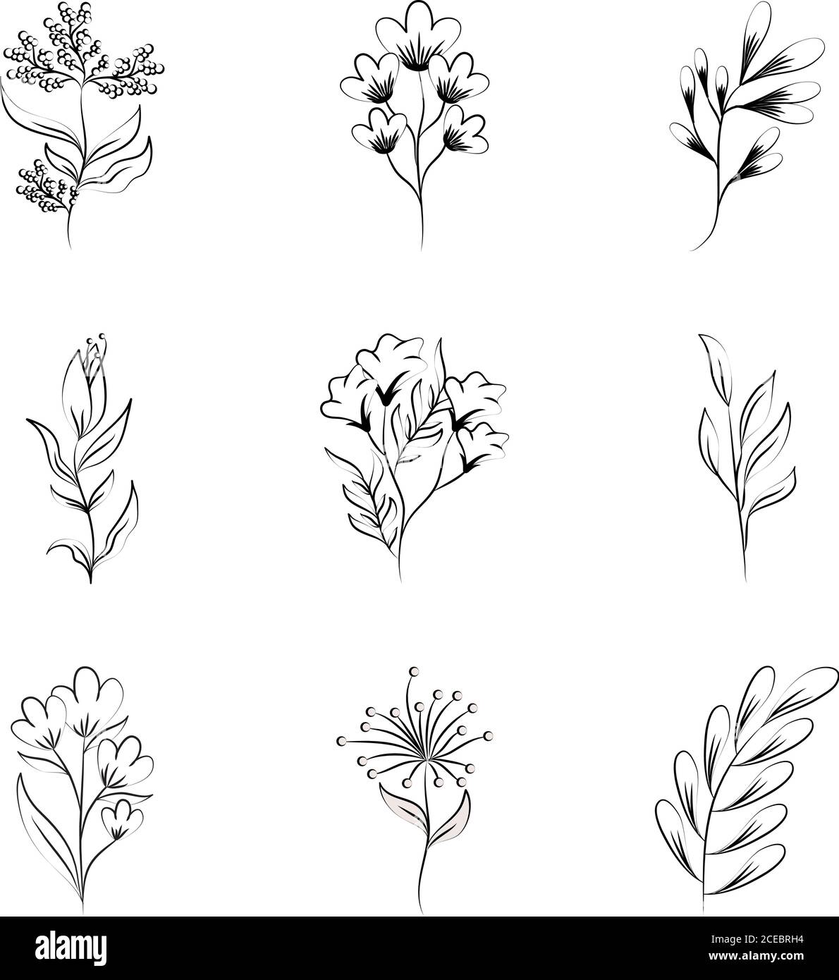 minimalist tattoo boho flowers floral decoration over white background