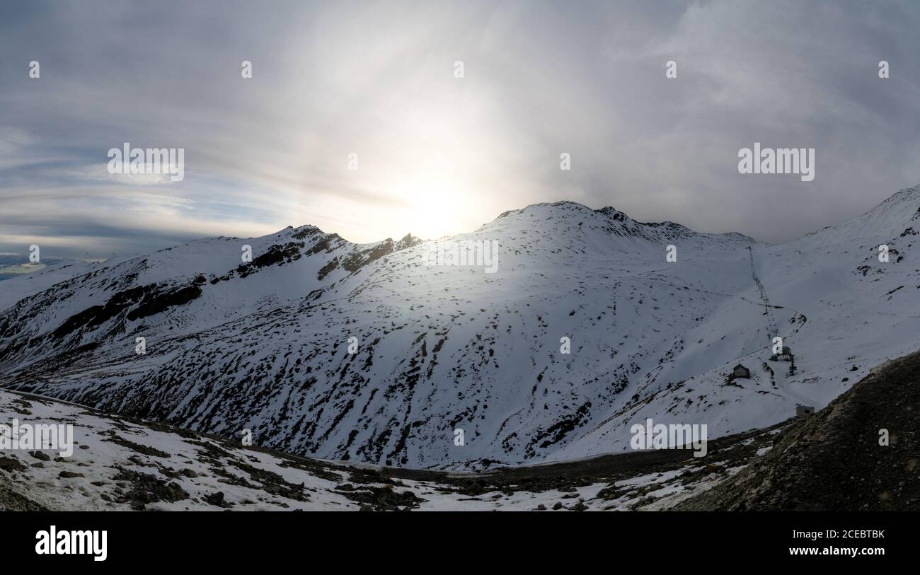 Scenery of snow mountain in South island, New zealand. Stock Photo