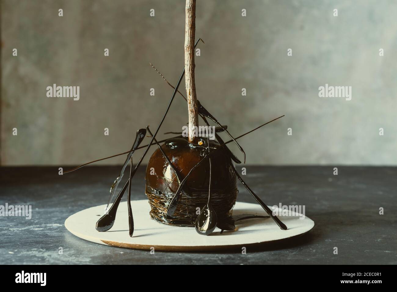 Caramel halloween apple, decorated with crystallized caramel Stock Photo