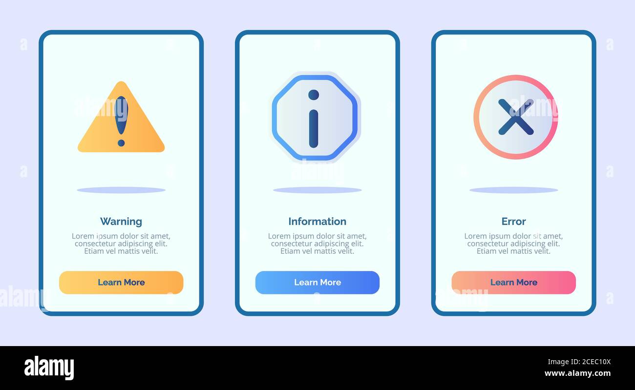Warning information error for mobile apps template banner page UI with ...