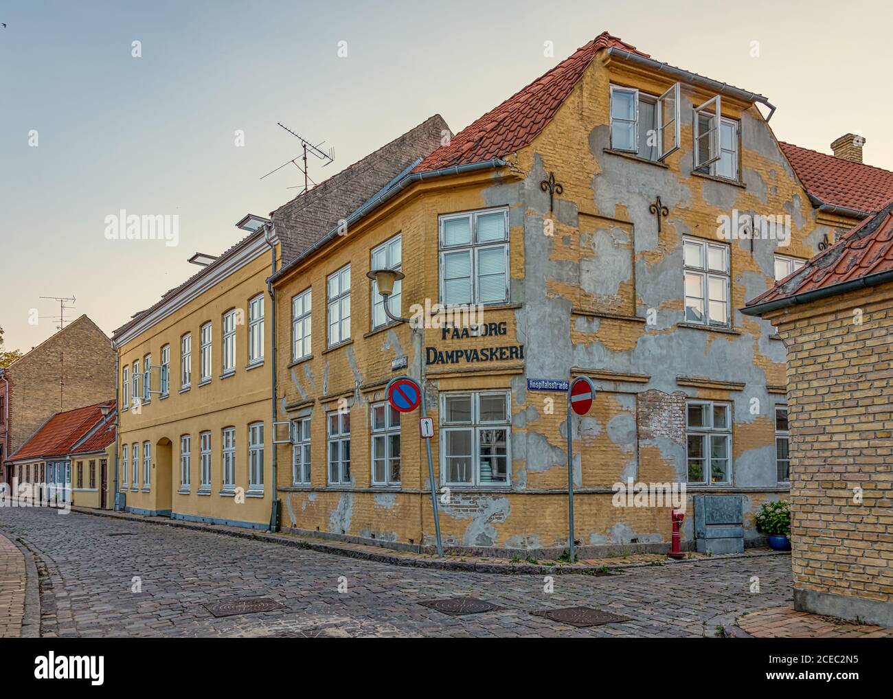 the rugged facede of an old laundry factory in Faaborg, Denmark, August 16, 2020 Stock Photo