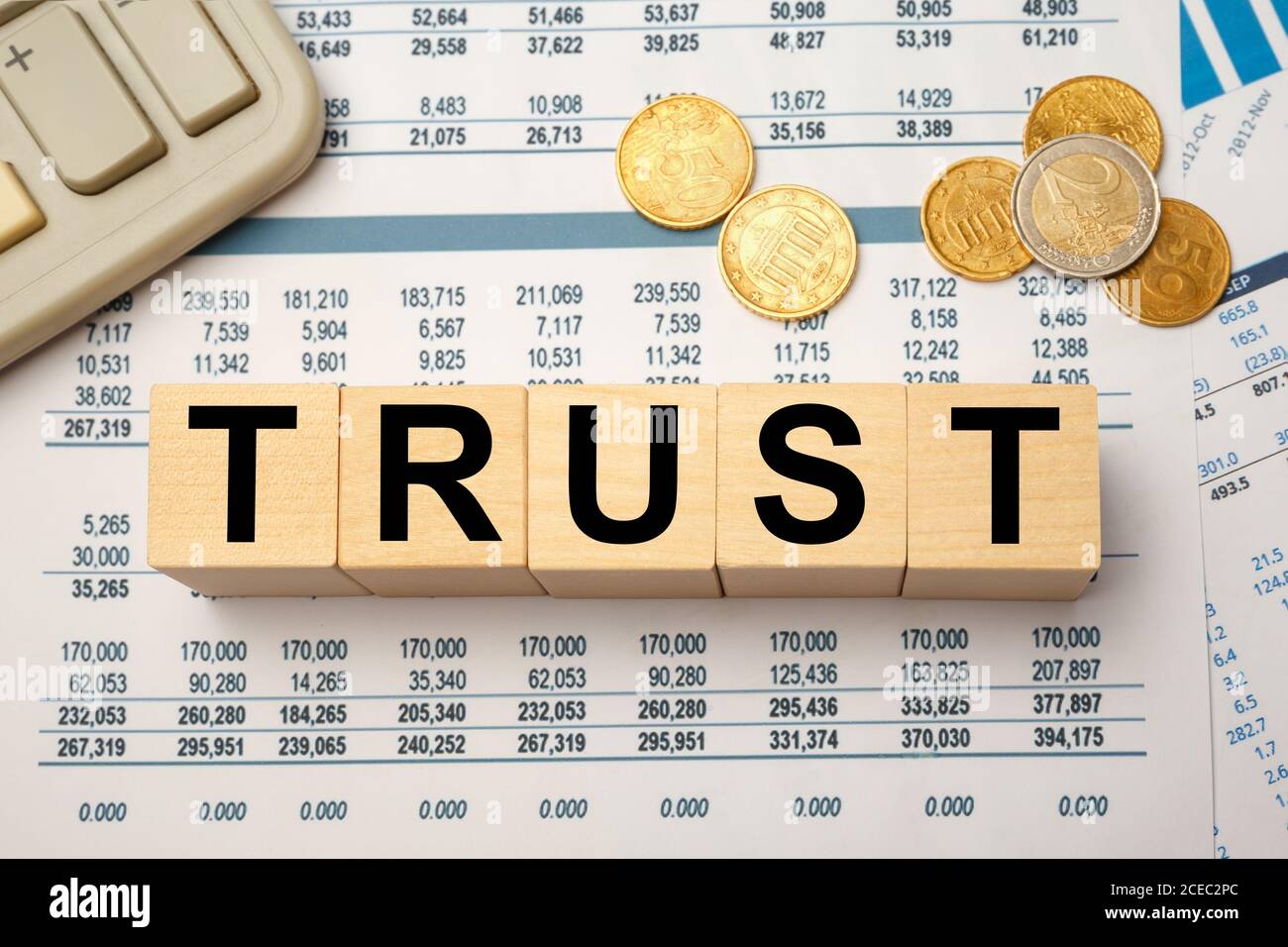 Wooden blocks with the word TRUST. Business concept Stock Photo