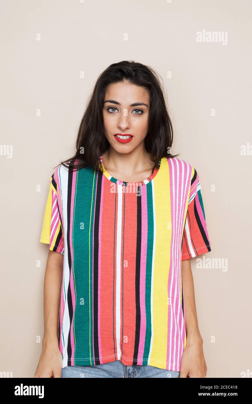 Attractive Woman in striped shirt Stock Photo