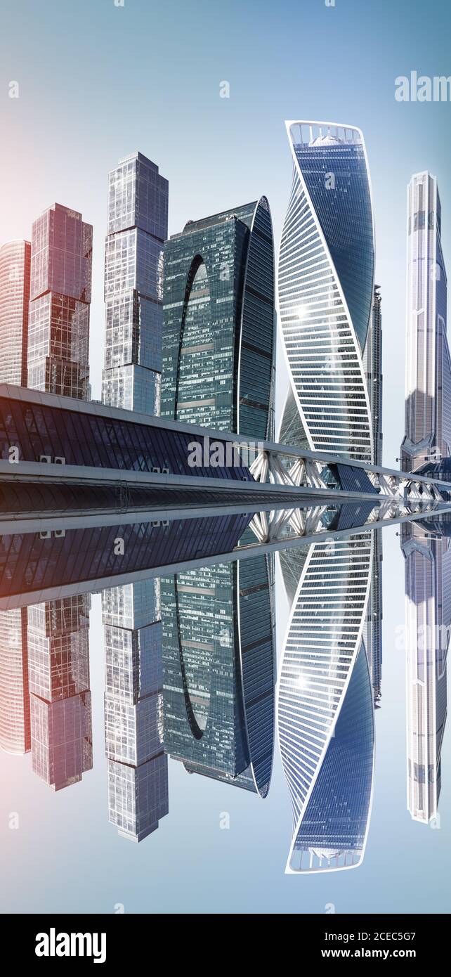 Modern futuristic skyscrapers of steel and glass with reflection Stock Photo