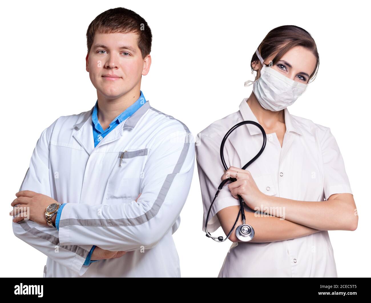 Doctors man and woman with folded arms. Stock Photo
