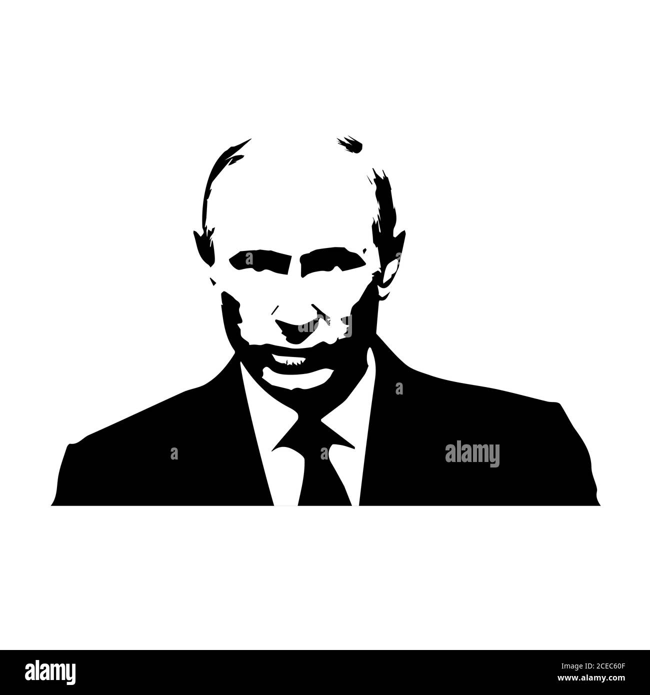 The Silhouette of Putin, black and white portrait of the Russian president. Stock Vector